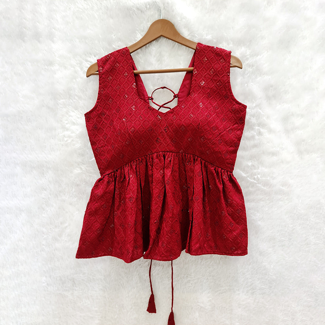 Maroon Cotton Chikankari Top