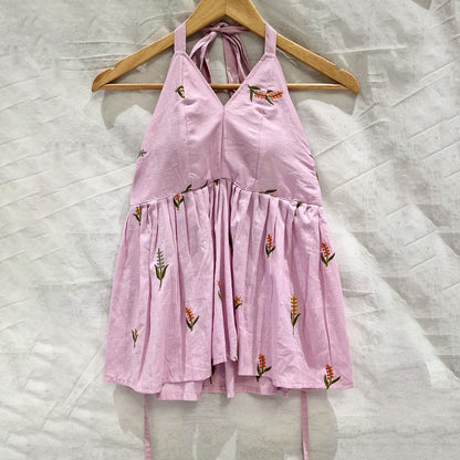 Blush Bloom – Light Pink Padded Halter Top with Floral Embroidery