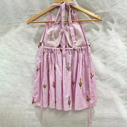 Blush Bloom – Light Pink Padded Halter Top with Floral Embroidery