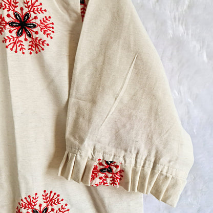 Biege Embroidery Cotton Shirt & Red Chikan Bra Combo