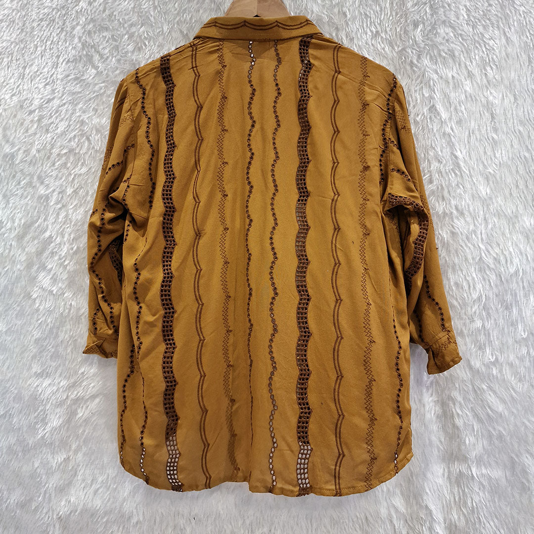 Combo of Orange Gold Hakoba Shirt and Biege Chikan Cotton Bra