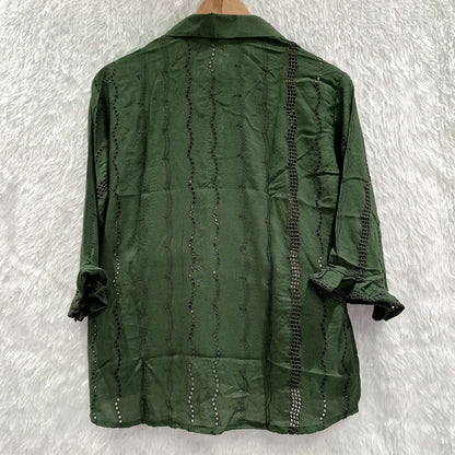 Dark Green Hakoba Shirt & Biege Chikan Bra Combo