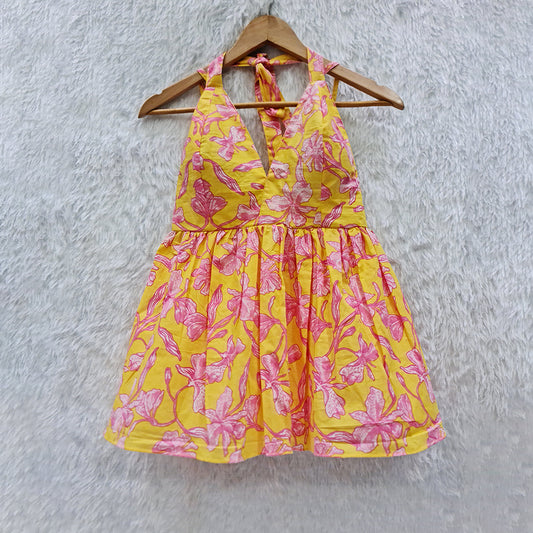 Bright Yellow Cotton Halter Neck Padded Top