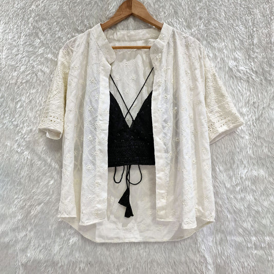 Off White Chikankari Cotton Shirt & Black Chikan Bra Combo