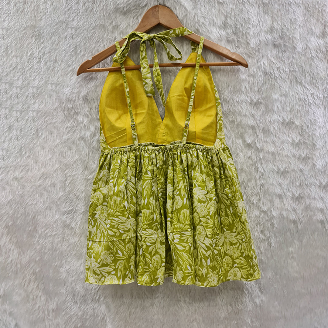 Lime Green Cotton Halter Neck Padded Top