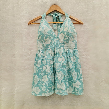 Light Aqua Cotton Halter Neck Padded Top