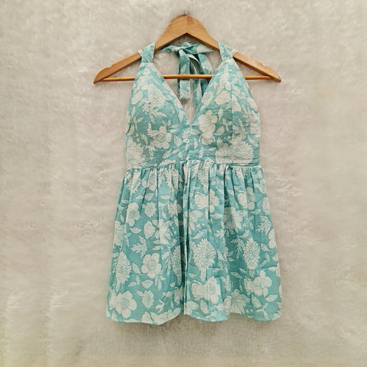 Light Aqua Cotton Halter Neck Padded Top