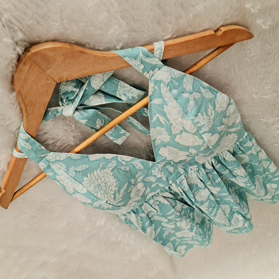 Light Aqua Cotton Halter Neck Padded Top