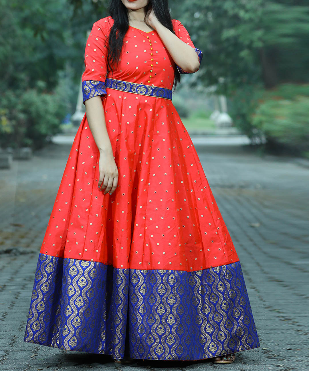 Trendy gajari pink colored partywear jacquard-tapetta gown, perfect for elegant and festive occasions.