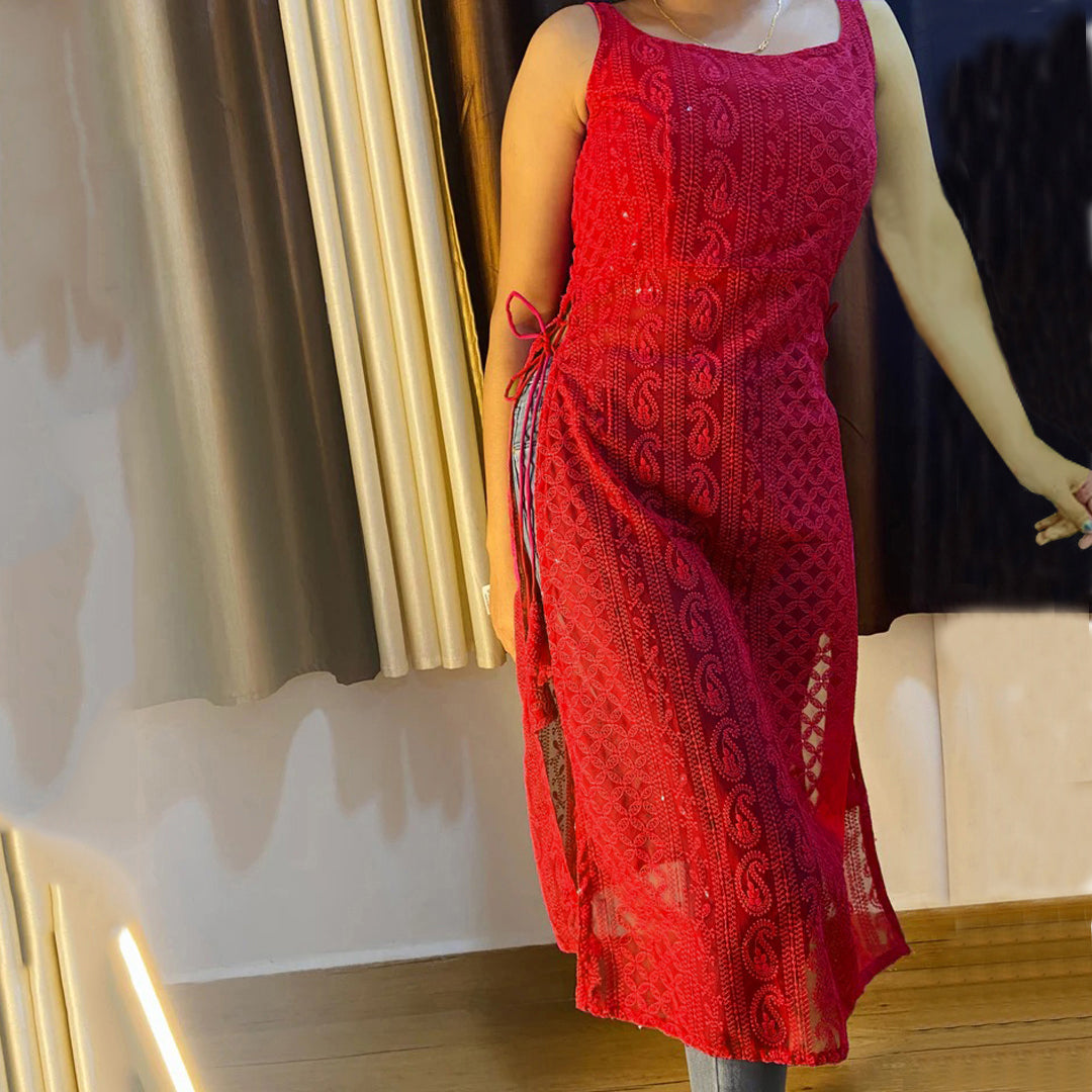 Georgette Chikankari Long Kurti