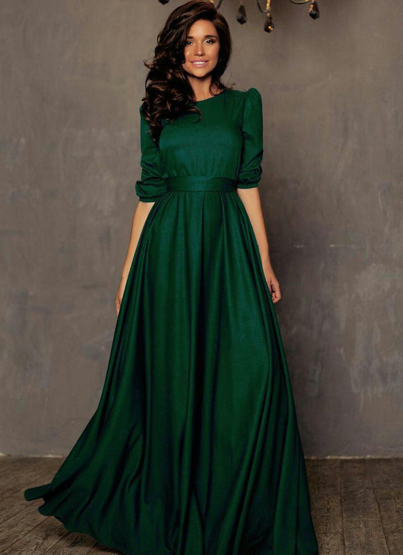 Simple And Elegant Striking Green Tapeta Silk Floor Length Long Designer Gown