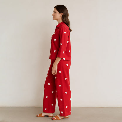 Red Heart Embroidered Viscose Co-Ord Set