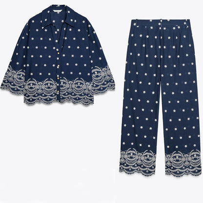Navy Blue Cotton Embroidered Co-Ord Set