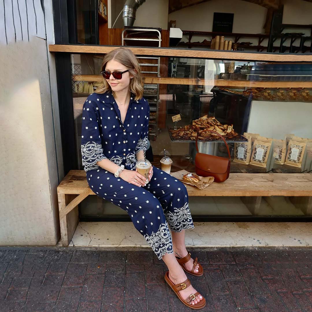 Navy Blue Cotton Embroidered Co-Ord Set