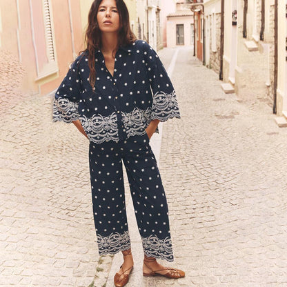 Navy Blue Cotton Embroidered Co-Ord Set