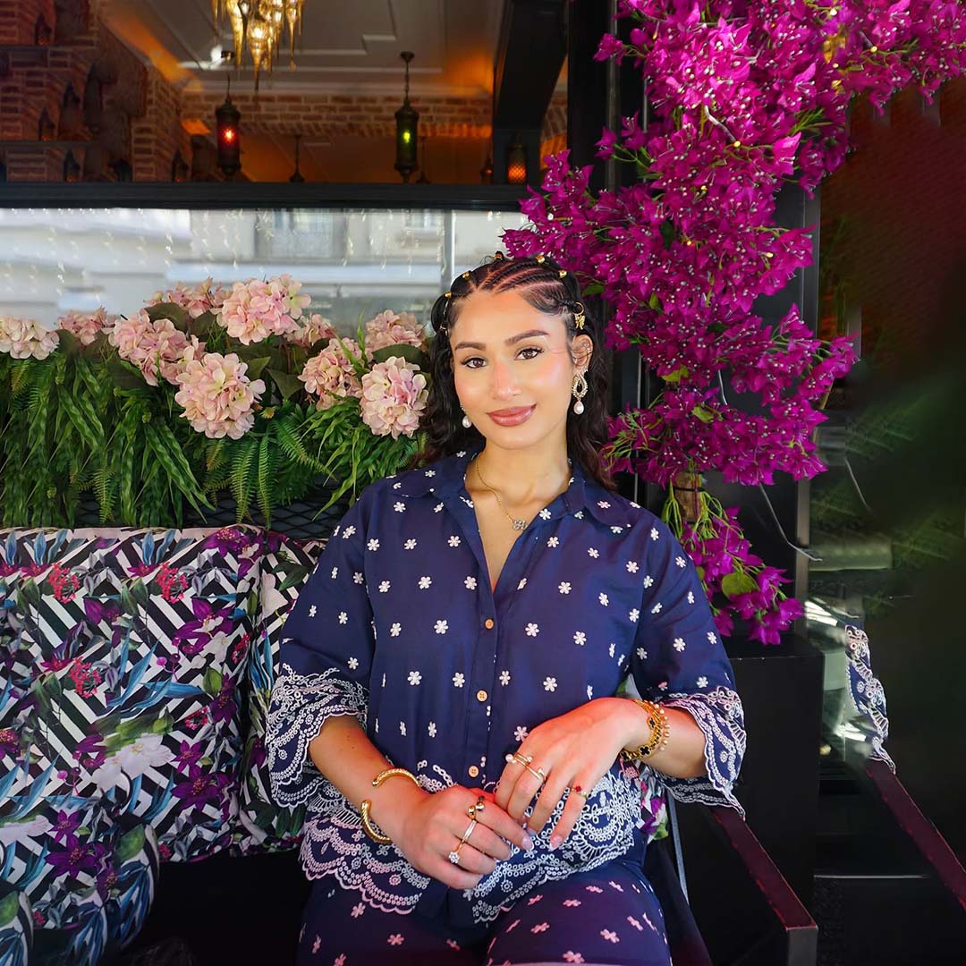 Navy Blue Cotton Embroidered Co-Ord Set