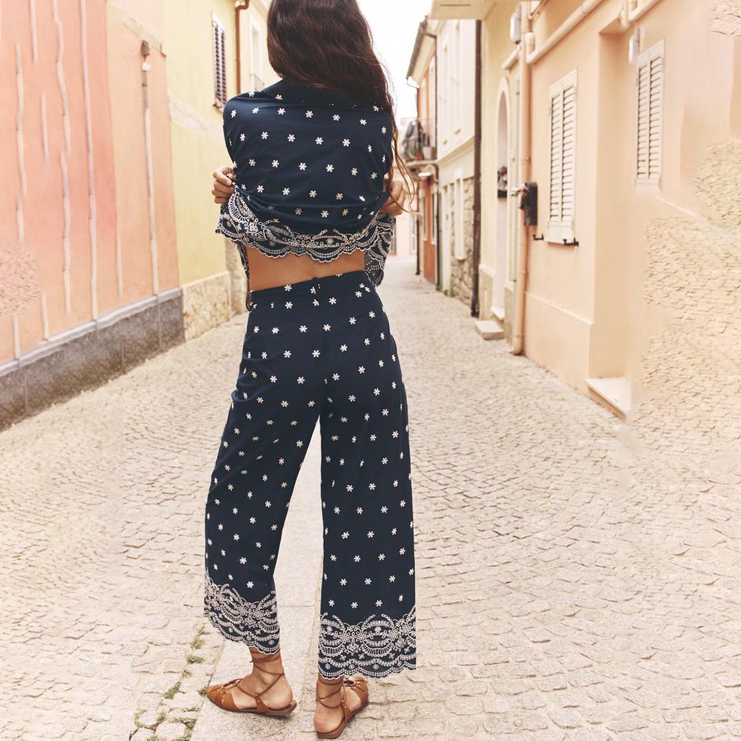 Navy Blue Cotton Embroidered Co-Ord Set