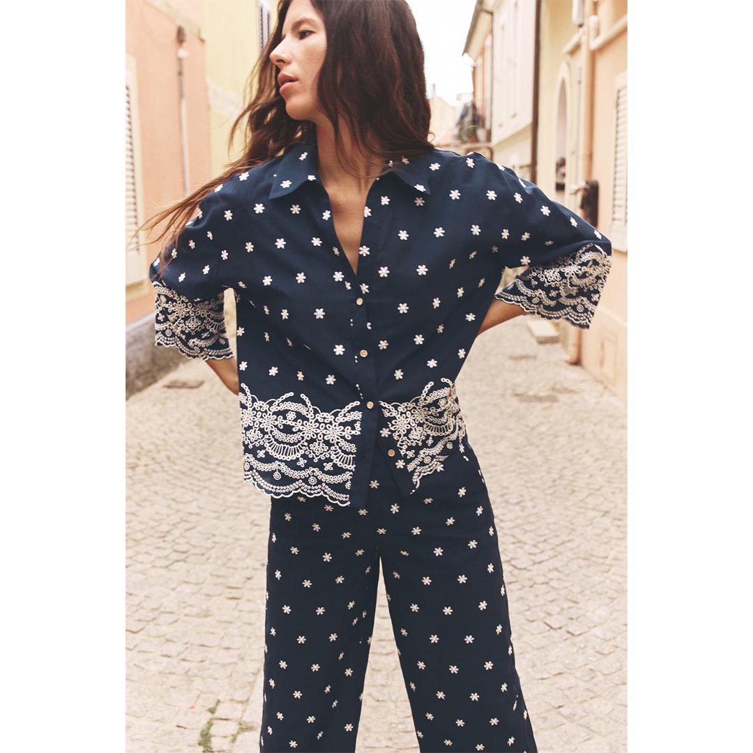 Navy Blue Cotton Embroidered Co-Ord Set