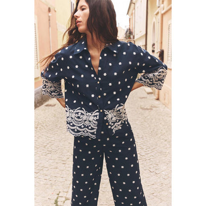 Navy Blue Cotton Embroidered Co-Ord Set