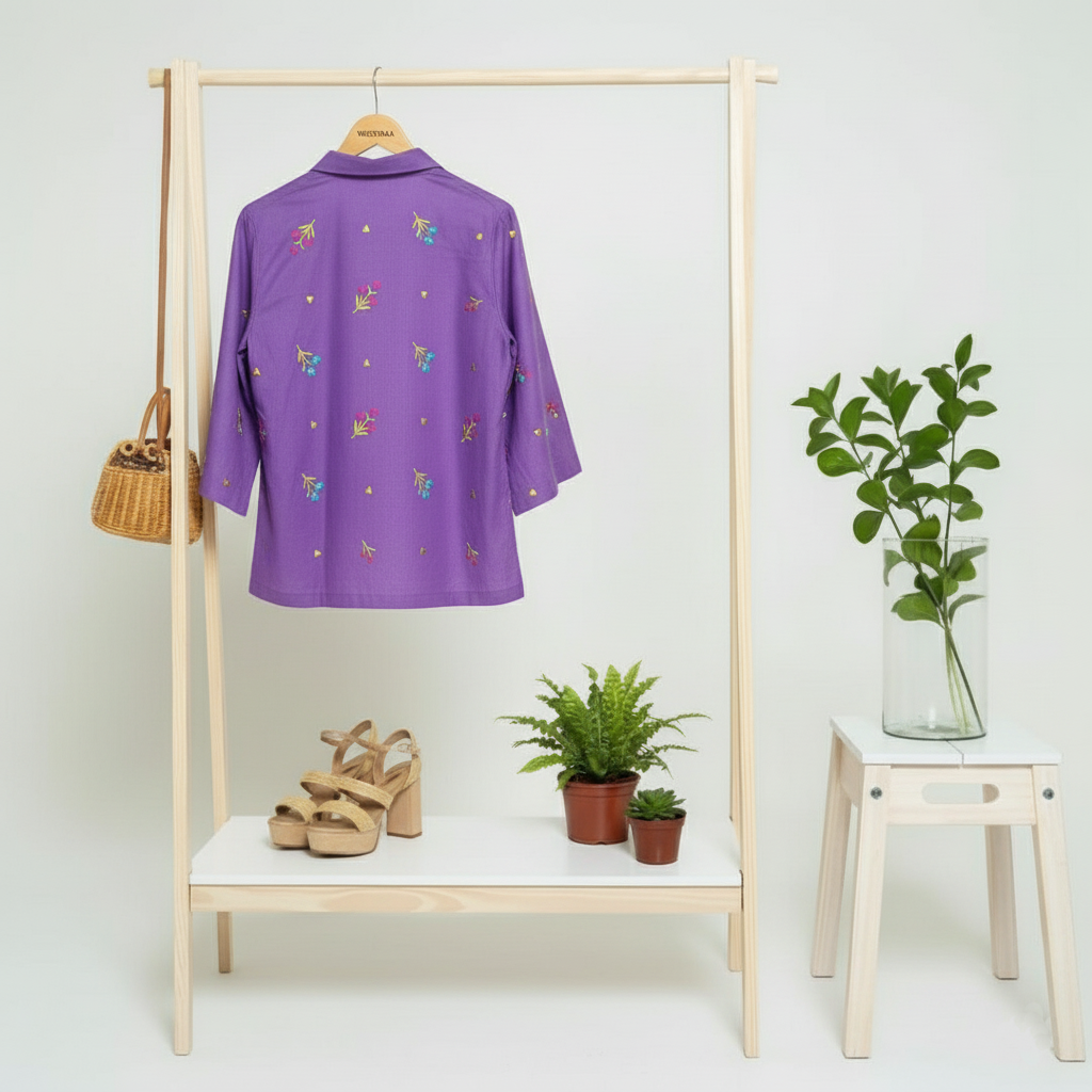 Purple Cotton Embroidered Co-Ord Set