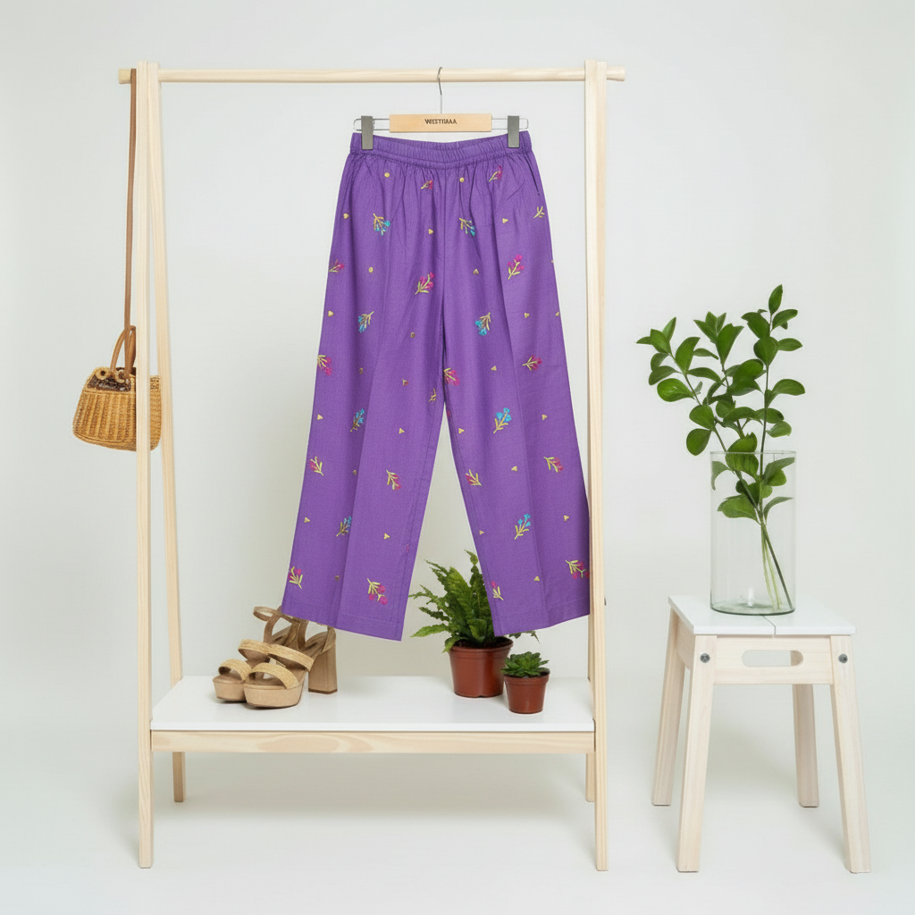 Purple Cotton Embroidered Co-Ord Set