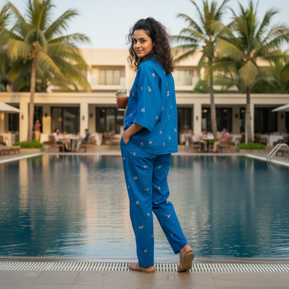 Teal Blue Cotton Embroidered Co-Ord Set