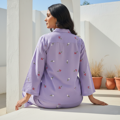 Lavender Cotton Embroidered Co-Ord Set