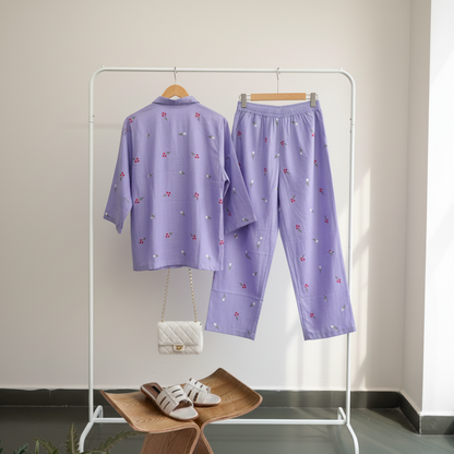 Lavender Cotton Embroidered Co-Ord Set