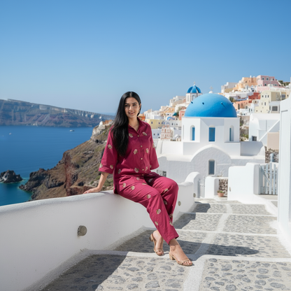 Maroon Cotton Embroidered Co-Ord Set