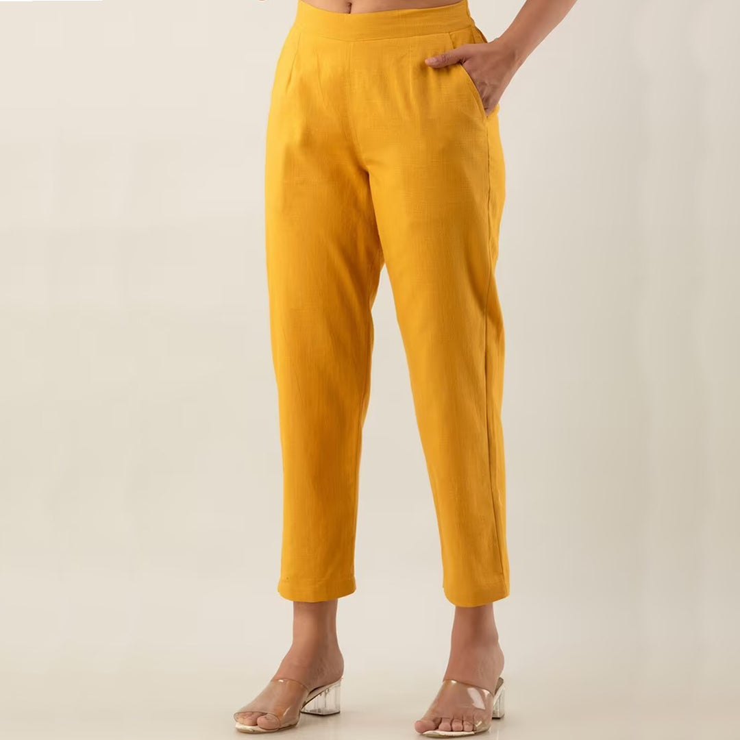 Yellow High-Rise Easy Wash Pure Cotton Regular Pant