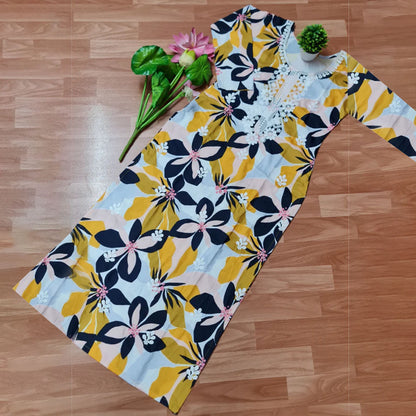 Yellow Aya Mulmul Muslin Straight Chikankari Kurti